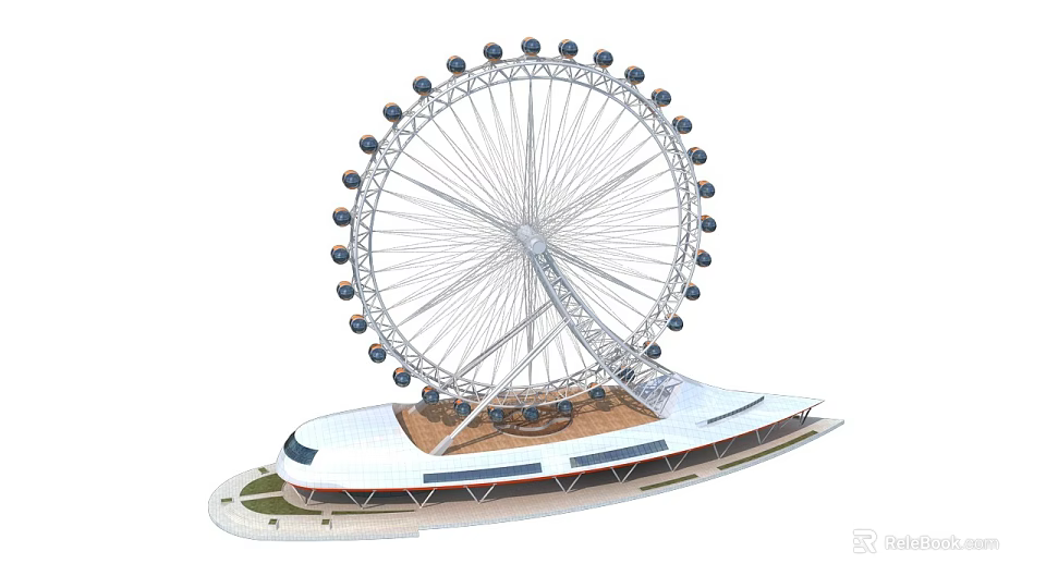 Modern Ferris Wheel Amusement Ride With White Base Structure And Observation Platform 3d model 