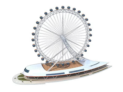Modern Ferris Wheel Amusement Ride With White Base Structure And Observation Platform 3d model