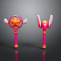 Pink And Orange Fantasy Magic Wand With Star Shape And Wing Decorations