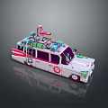 Ghostbusters Themed Toy Car With White Body Red Logo Purple Windows And Top Equipment