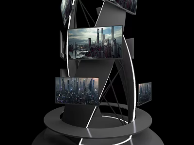 Public Facility Spiral Display Structure With Multiple Screens Showing City Night View Tall Buildings 3d model