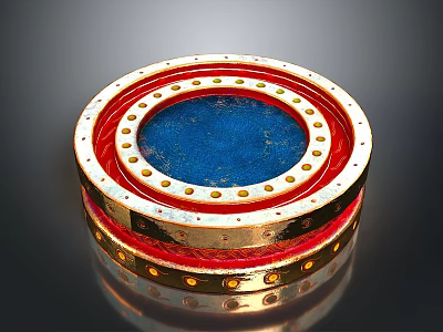Round Layered Ornamental Scene Component With Blue Center Red Frame And Gold Rivets 3d model