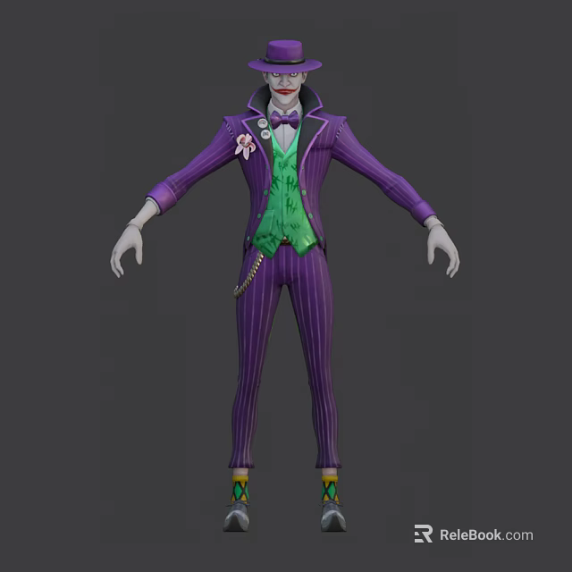 Colorful Game Movie Character In Purple Striped Suit Green Vest And White Gloves 3d model 