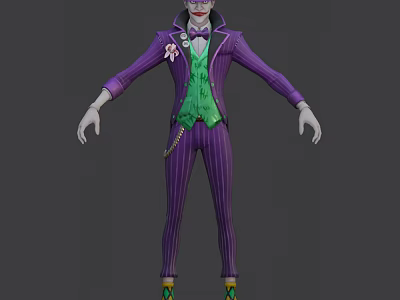 Colorful Game Movie Character In Purple Striped Suit Green Vest And White Gloves 3d model