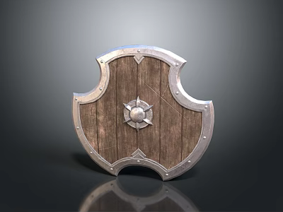 Medieval Shield Weapon With Wooden Body Metal Frame And Central Star Decoration 3d model