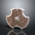 Medieval Shield Weapon With Wooden Body Metal Frame And Central Star Decoration