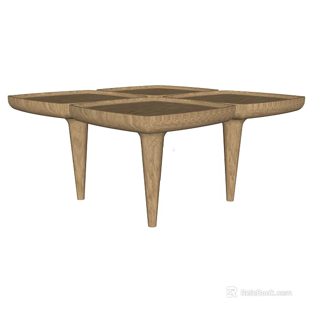 Natural Wood Coffee Table With Minimalist Design Geometric Cross Pattern Top And Four Legs 3d model 