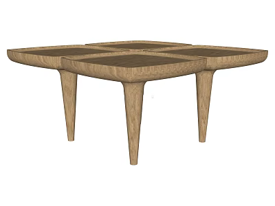 Natural Wood Coffee Table With Minimalist Design Geometric Cross Pattern Top And Four Legs 3d model