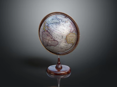 Vintage Decorative Globe Furniture With Wooden Base And Detailed World Map 3d model