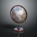 Vintage Decorative Globe Furniture With Wooden Base And Detailed World Map