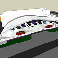 4S Car Dealership With Modern Curved Roof And Colorful Vehicles