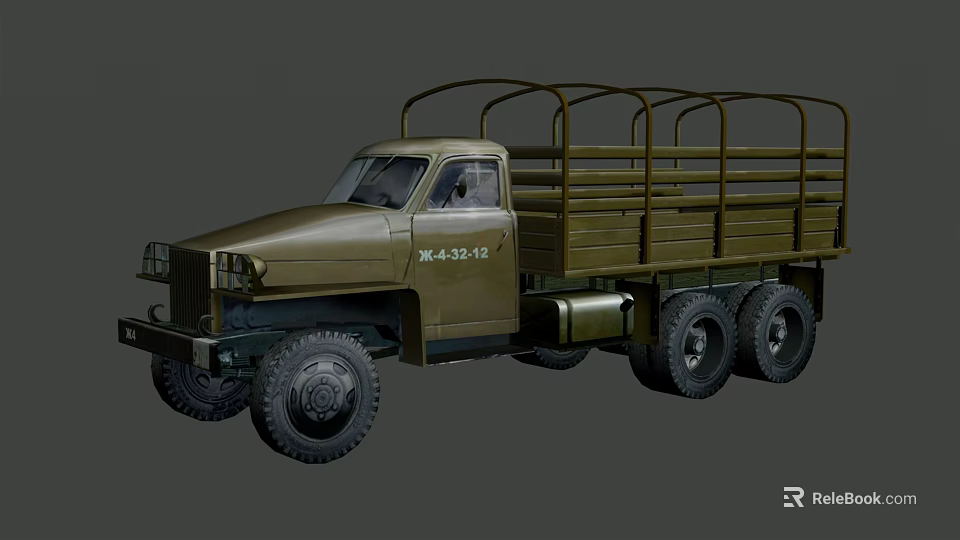 Military Green Functional Vehicle With Open Cargo Bed And Multi Wheel Design 3d model 
