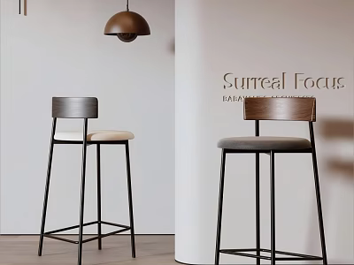 Modern Bar Stools With Metal Frame Upholstered Seat And Backrest In Minimalist Interior 3d model
