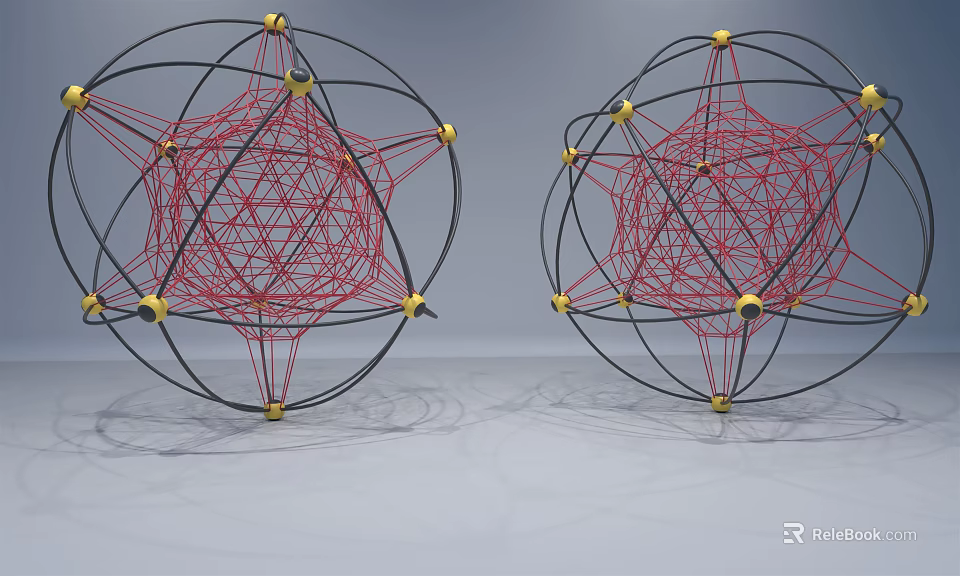 Spherical Netted Playground Equipment With Red And Black Lines And Yellow Nodes 3d model 