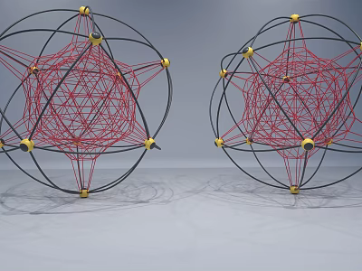 Spherical Netted Playground Equipment With Red And Black Lines And Yellow Nodes 3d model