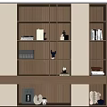 Modern Built-in Wooden Bookcase with Books Multiple Shelves LED Lighting and Decorative Items