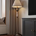 Modern Bedroom Interior With Bed Wall Paneling TV Stand Wooden Floor And Table Lamp