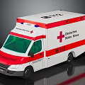Red and White Emergency Ambulance with Red Cross Emblem 112 Number and Blue Lights