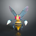 Colorful 3D Bee Model With Yellow Black Striped Body Red Eyes Blue Wings White Claws
