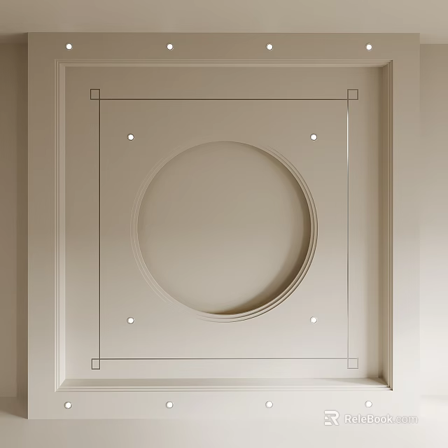 Modern White Ceiling Design With Circular Center Square Frame And Decorative Trim 3d model 
