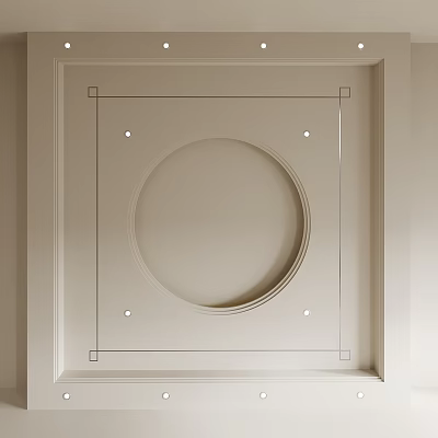 Modern White Ceiling Design With Circular Center Square Frame And Decorative Trim 3d model