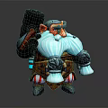 Game Fantasy Character Chubby Dwarf With Large Blue Beard Striped Clothing And Wooden Hammer