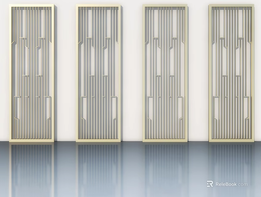 Modern Swing Doors with Geometric Pattern Design Four Panel Interior Decoration 3d model