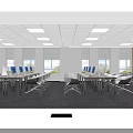 Modern Public Office Space With Open Layout Desks Computers White Chairs And Large Windows 3d model