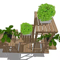 Garden Decor Elegant Wooden Multi Tiered Shelf With Green Plants And Platform