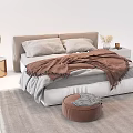 Modern Bed Double Bed Fabric Bedside Table Bedside Backrest Futon Cushion 3d model