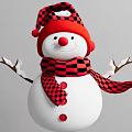 Cute Snowman Doll With Red And Black Checkered Hat Scarf Red Buttons And Branch Arms