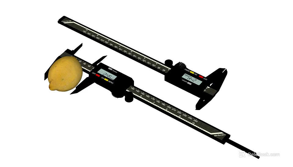 Digital Vernier Caliper Measuring Fresh Lemon Size Precisely 3d model 