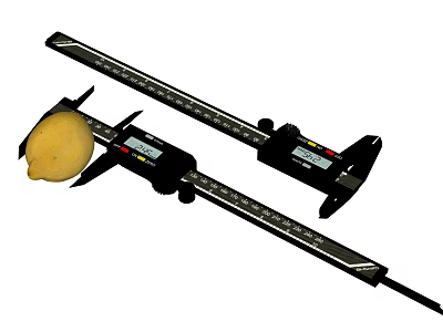 Digital Vernier Caliper Measuring Fresh Lemon Size Precisely 3d model