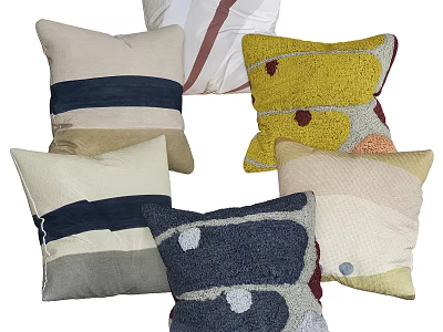 Assorted Design Throw Pillows With Striped Geometric Patterns And Colorful Textures 3d model