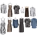 Various Stylish Clothes Including Shirts Dresses And Tops In Gray Brown And Blue Tones