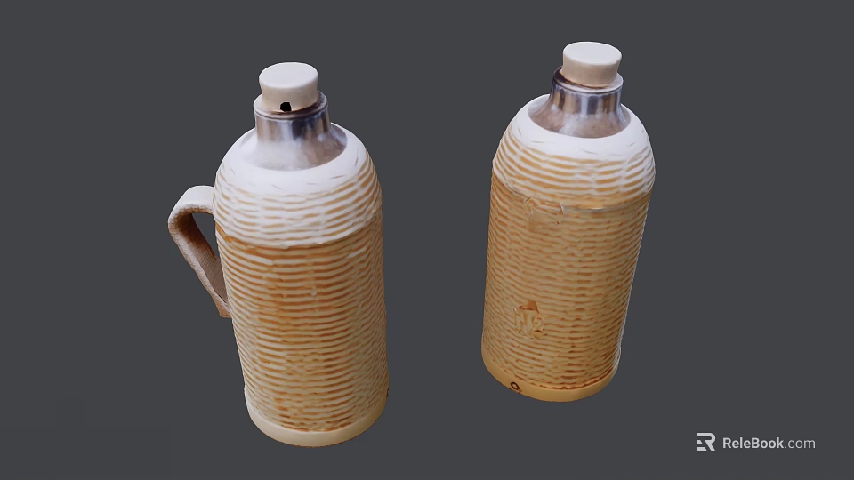 Pair of Ceramic Jugs With Woven Texture Handles and Wooden Lids 3d model 