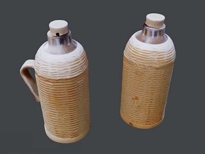 Pair of Ceramic Jugs With Woven Texture Handles and Wooden Lids 3d model