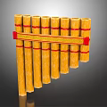 Traditional Bamboo Pan Flute With Yellow Pipes Red Straps And Decorative Band