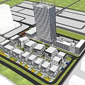Modern Office Building Complex With Low Rise High Rise Structures Green Spaces And Parking
