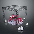 Game Movie Character In Metal Frame Structure With Red Figures And White Blocks