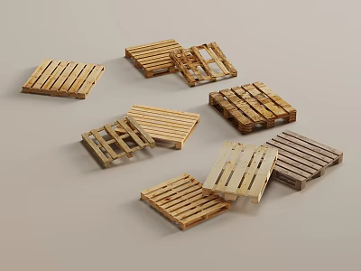 Multiple Wooden Wall Panels In Natural Wood Tone Scattered On Light Backdrop 3d model