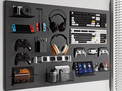 Pegboard Organized With Digital Gadgets And Accessories 3d model