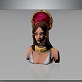 Mythical Female Character With Red Gold Headdress Golden Collar And White Attire Near Creature