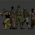 Tactical Military Characters In Various Camouflage Uniforms With Helmets Masks And Assault Rifles Posing