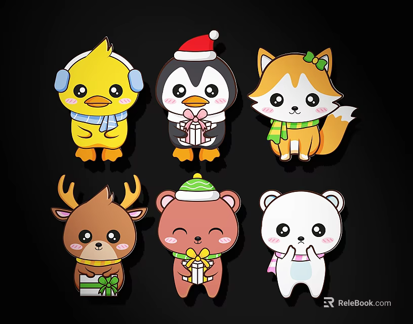 Cute Cartoon Animal Wall Decor With Penguin Deer Bear Panda Fox Duck Festive Design 3d model 