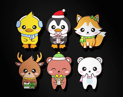 Cute Cartoon Animal Wall Decor With Penguin Deer Bear Panda Fox Duck Festive Design 3d model
