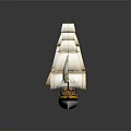 Detailed Sailing Ship Model With White Sails Yellow Black Hull And Flag