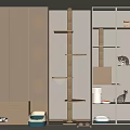 Modern Cat Room Interior With Cat Tree Cabinet Round Holes Litter Box And Glass