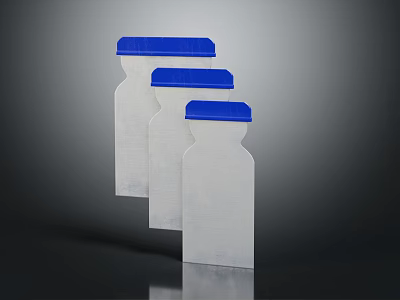 Three White Plastic Bottles With Blue Lids For Daily Household Storage And Organization 3d model