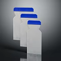 Three White Plastic Bottles With Blue Lids For Daily Household Storage And Organization